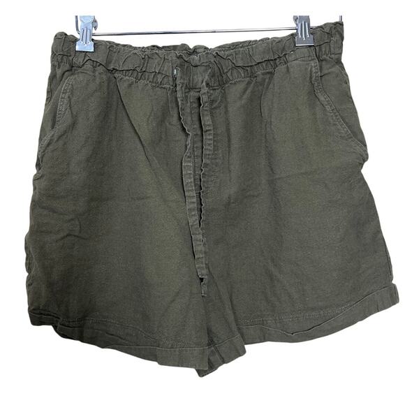Uniqlo Large 30 Linen/Cotton Green Shorts Elastic Waist - Picture 1 of 6